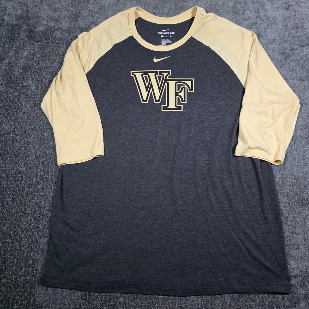 Nike Wake Forest Demon Deacons Baseball Tee Mens XL Grey Gold 3/4 Raglan Shirt